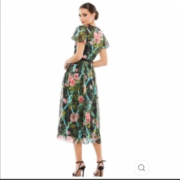 MAC DUGGAL FLORAL ILLUSION FLUTTER SLEEVE MIDI DRESS Size 16 NEW 9149 - Picture 3 of 8